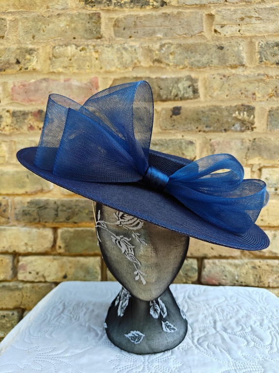 navy blue large fascinator millinery burlesque wedding hat headband party race cosplay handmade Kentucky Derby Royal Ascot