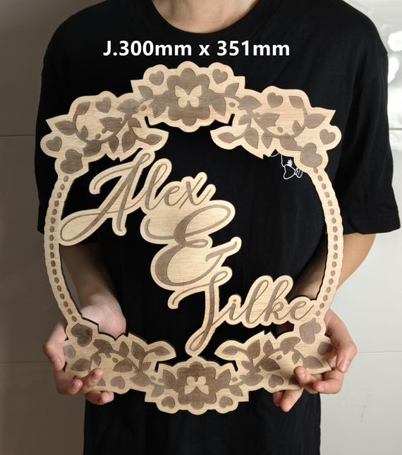 custom made personalised bespoke laser cut engraved wood picture photo name word wall door plaque letter number sign logo design wedding