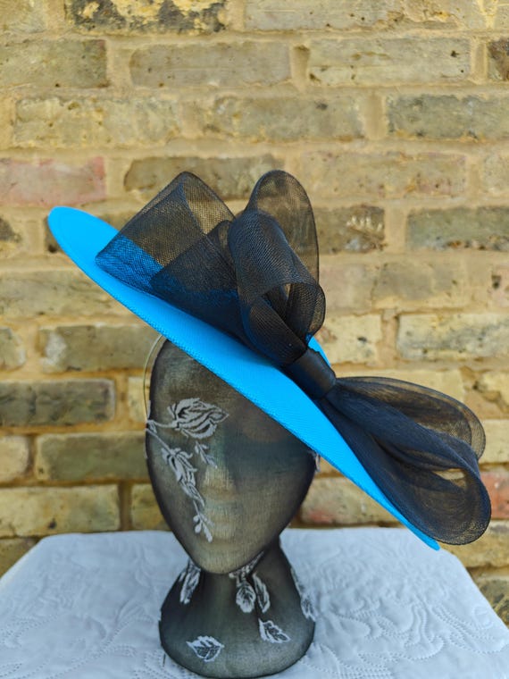 turquoise black large fascinator millinery burlesque wedding hat headband party race cosplay handmade Kentucky Derby Royal Ascot