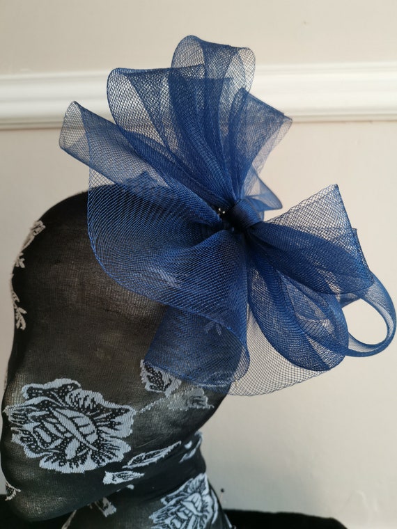 navy blue crin fascinator millinery burlesque headband wedding hat hair piece