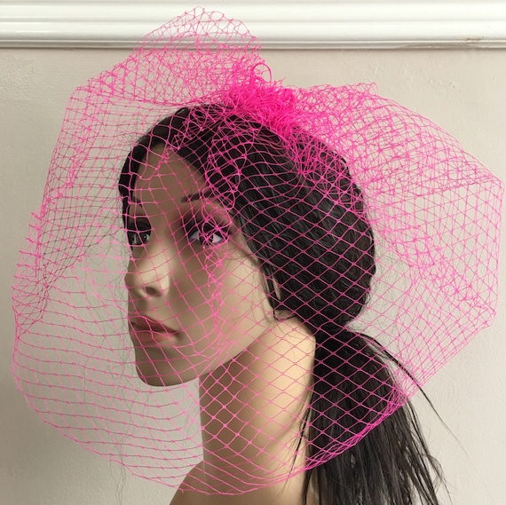 hot dark pink french veil veiling fascinator millinery burlesque hair clip hen party bridal ascot race fancy dress wedding British hat