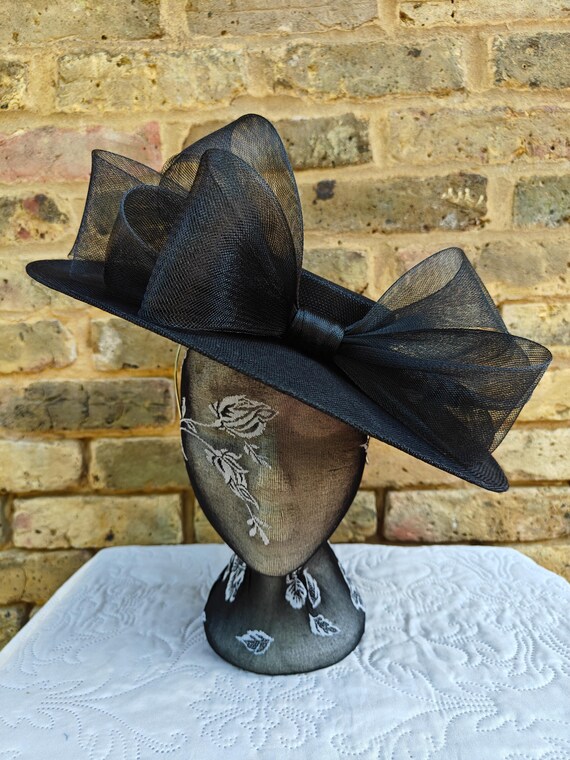 black large fascinator millinery burlesque wedding hat headband party race cosplay handmade Kentucky Derby Royal Ascot