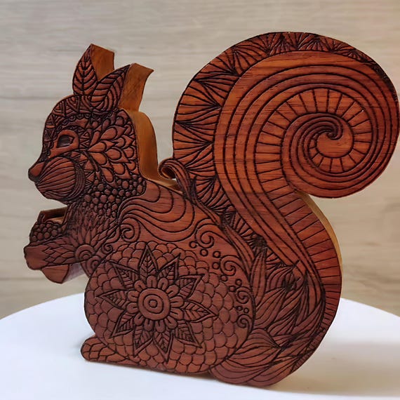real solid hard wood red padauk block squirrel pattern picture table display decoration decretive ornament art craft laser engraved stand