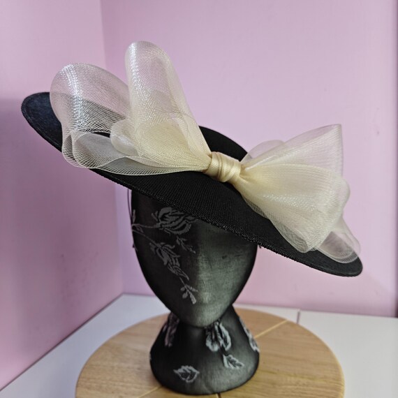 black cream large fascinator millinery burlesque wedding hat headband party race cosplay handmade Kentucky Derby Royal Ascot