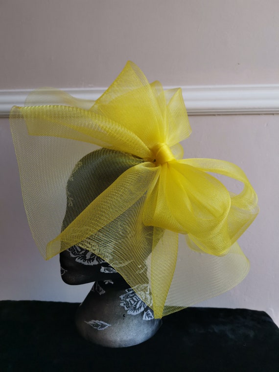 yellow feather fascinator millinery burlesque headband wedding hat hair piece