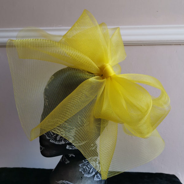 yellow feather fascinator millinery burlesque headband wedding hat hair piece