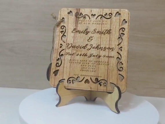 Custom made personalised real wood plaque card laser cut carved engraved wedding invitation birthday anniversary Christmas Mother’s Day