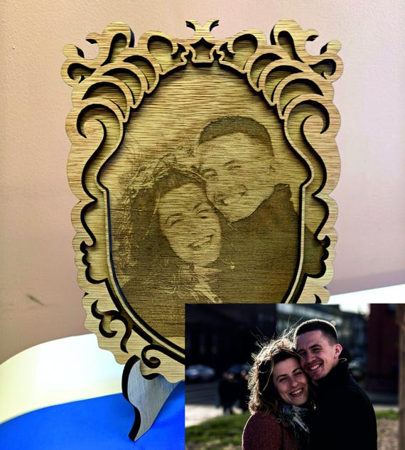 personalised custom made bespoke laser cut engraved wood photo picture portrait frame stand pet family landscape art home decoration gift