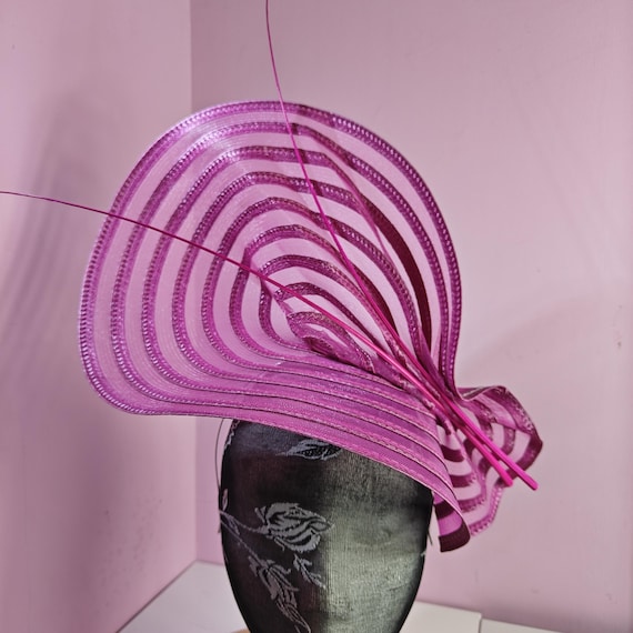 dark pink large fascinator ostrich quill spine millinery wedding hat headband party race handmade cosplay Kentucky Derby Royal Ascot