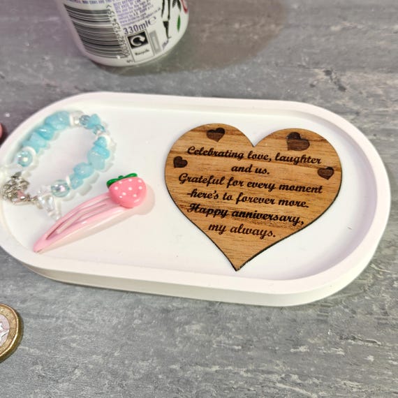 Custom hand made personalised bespoke real hard solid wood laser cut engraving plaster gypsum casting jewellery ring trinket key tray dish
