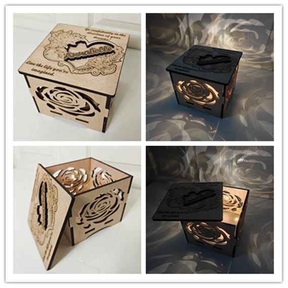 Personalised bespoke custom made laser cut wooden gift box 3 speed night fairy light name message engraved wood wedding birthday present