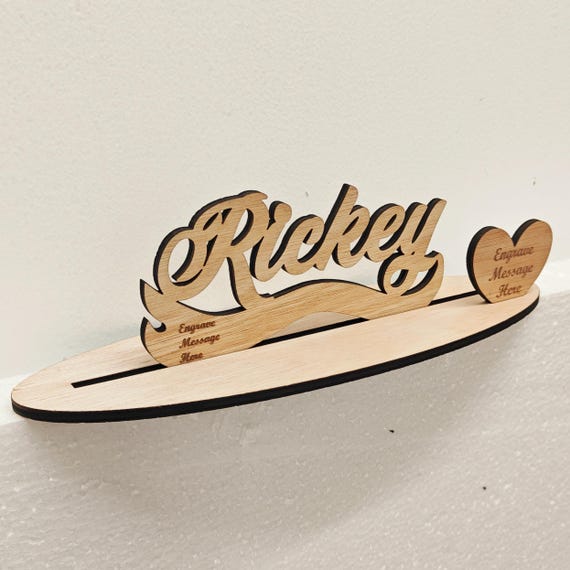 Personalised custom made laser cut engraved wood wooden letter name word number desk table stand plaque sign logo design office home wedding