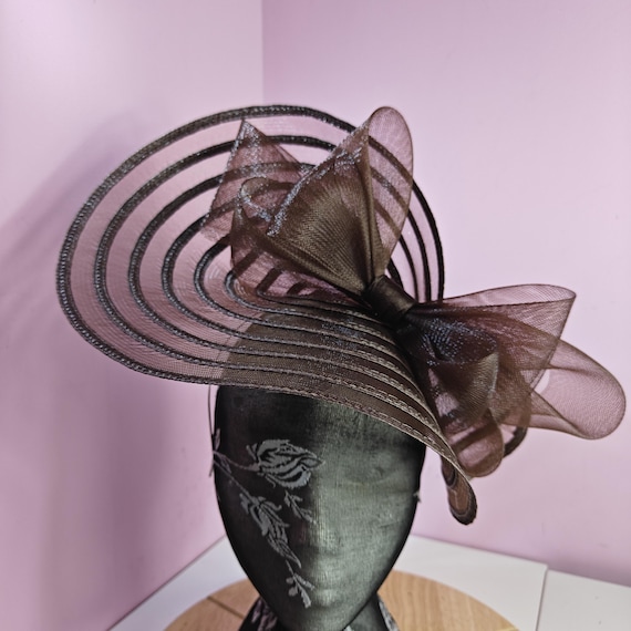 dark chocolate brown large fascinator millinery burlesque wedding hat headband party race cosplay handmade Kentucky Derby Royal Ascot