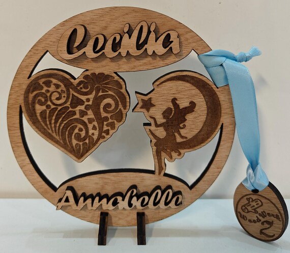 Personalised custom made laser cut engraved wood name word desk table stand free standing wall plaque birthday card sign logo design service