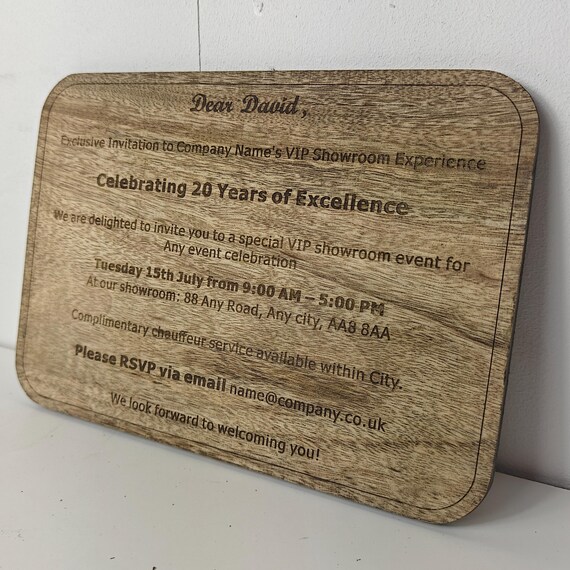 Custom made personalised real hard solid camphor wood laser engraving plaque card wedding invitation valentine anniversary Christmas gift