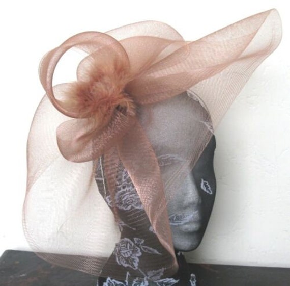 light pale caramel toffee brown  crin fascinator millinery burlesque headband wedding hat hair piece