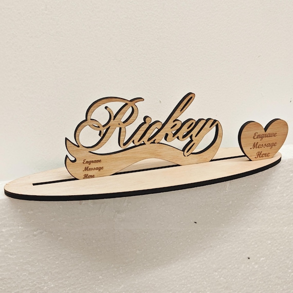Personalised custom made laser cut engraved wood wooden letter name word number desk table stand plaque sign logo design office home wedding