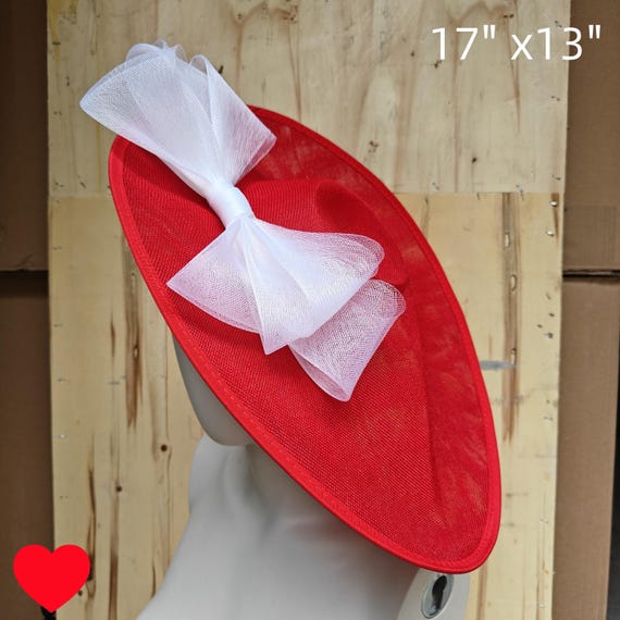 red white fascinator millinery burlesque hatinator wedding hat headband party race derby ascot cosplay handmade wide brim big large