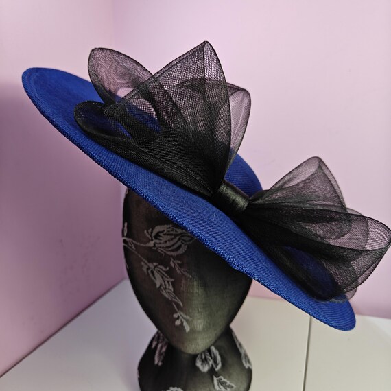 royal blue black large fascinator millinery burlesque wedding hat headband party race cosplay handmade Kentucky Derby Royal Ascot