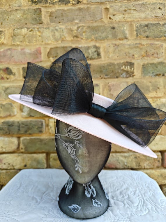 pink black large fascinator millinery burlesque wedding hat headband party race cosplay handmade Kentucky Derby Royal Ascot