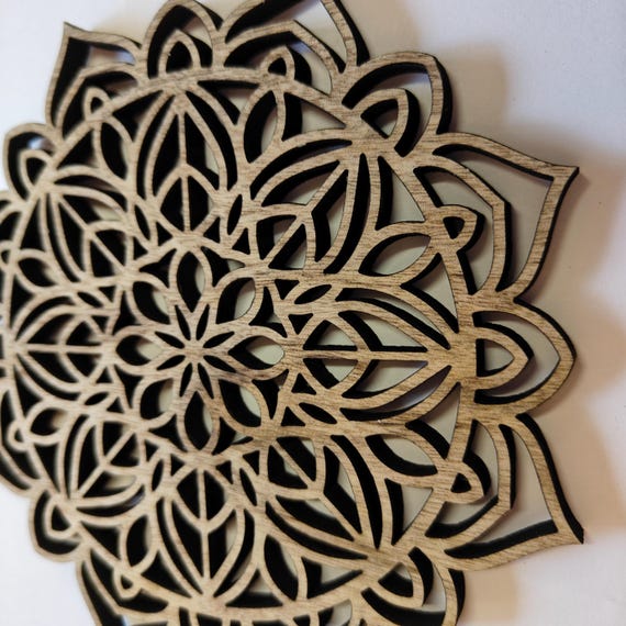real solid hard wood small mandala flower pattern picture art craft supply DIY laser cut wooden plywood padauk chinaberry wenge camphor