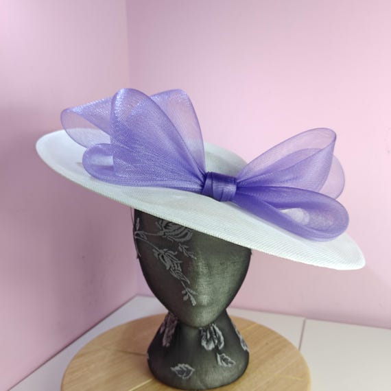 white light purple lilac large fascinator millinery burlesque wedding hat headband party race cosplay handmade Kentucky Derby Royal Ascot