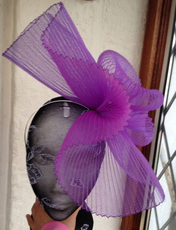 purple feather fascinator millinery burlesque headband wedding hat hair piece