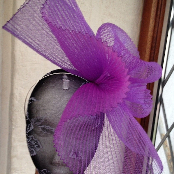purple feather fascinator millinery burlesque headband wedding hat hair piece