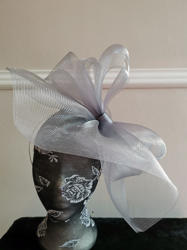 grey crin fascinator millinery burlesque headband wedding hat hair piece 