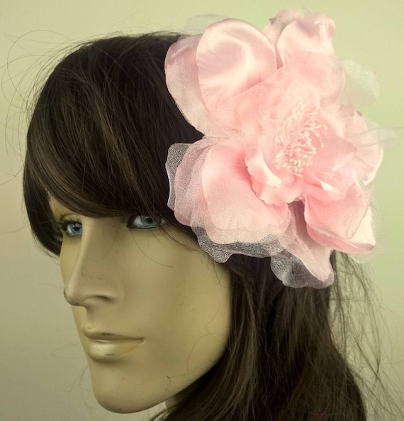 pink satin flower fascinator millinery burlesque hair clip hen party bridal ascot race fancy dress british