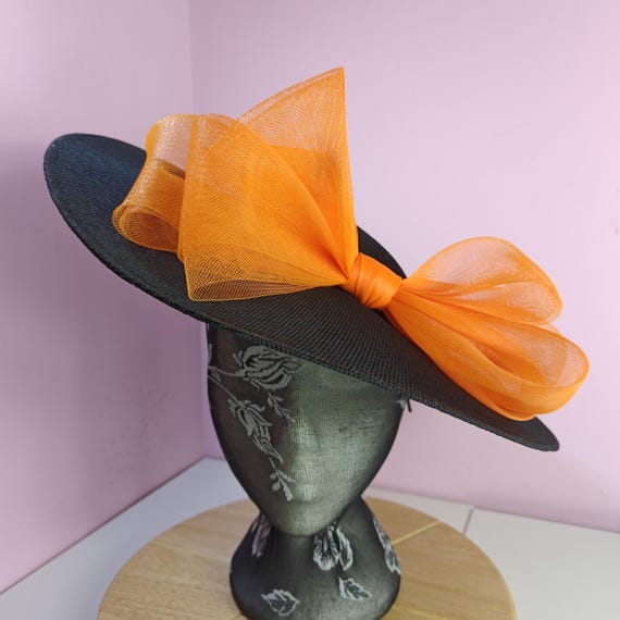 black orange large fascinator millinery burlesque wedding hat headband party race cosplay handmade Kentucky Derby Royal Ascot