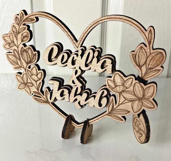 Personalised bespoke laser cut engrave wood name word desk table stand free standing wall door plaque wedding sign logo design service