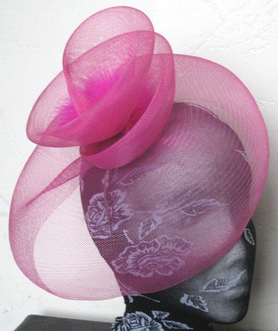 hot pink feather fascinator millinery burlesque headband wedding hat hair piece
