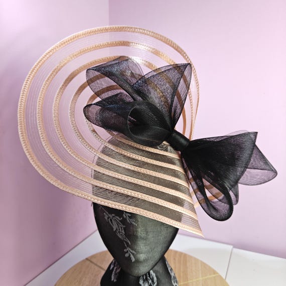 peach coral black large fascinator millinery burlesque wedding hat headband party race cosplay handmade Kentucky Derby Royal Ascot