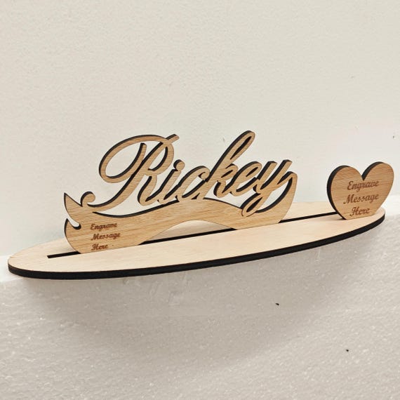 Personalised custom made laser cut engraved wood wooden letter name word number desk table stand plaque sign logo design office home wedding