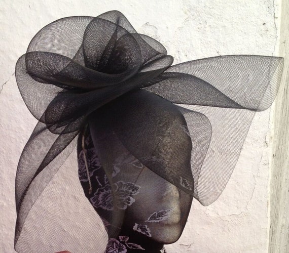 black feather fascinator millinery burlesque headband wedding hat hair piece