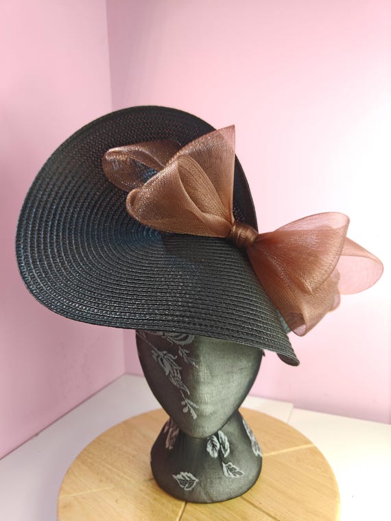 black brown straw crinoline bow fascinator millinery burlesque wedding hat on headband royal ascot party house race cosplay Kentucky derby