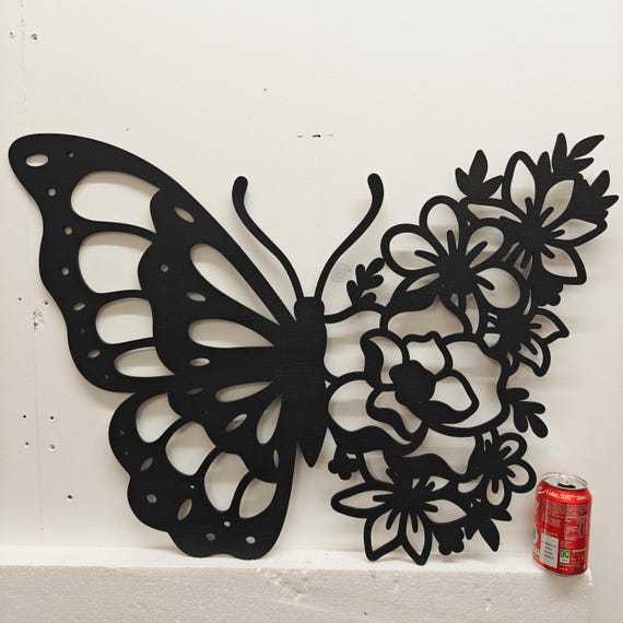 764mm x 550mm black wooden butterfly flower wall door decoration hanging picture laser cut 5mm plywood home art wood sign deco craft large