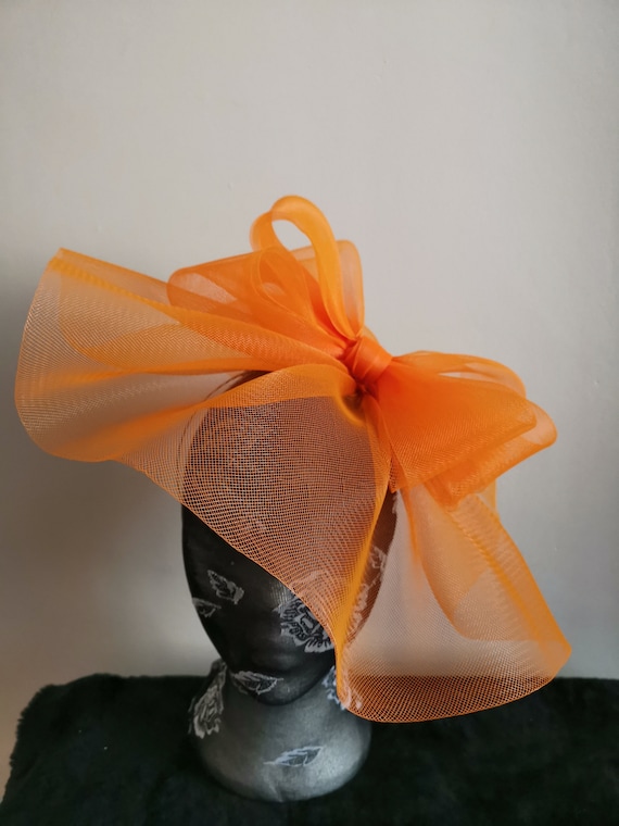 orange feather fascinator millinery burlesque headband wedding hat hair piece