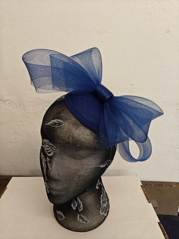 blue crin fascinator millinery burlesque headband wedding hat hair piece