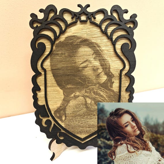personalised custom made bespoke laser cut engraved wood photo picture portrait frame stand pet family landscape art home decoration gift