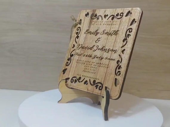 Custom made personalised real wood plaque card laser cut carved engraved wedding invitation birthday anniversary Christmas Mother’s Day