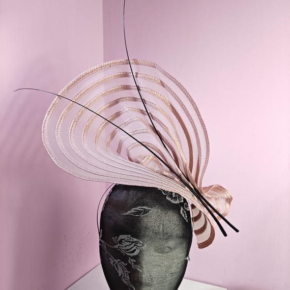 pink black large fascinator ostrich quill spine millinery wedding hat headband party race handmade cosplay Kentucky Derby Royal Ascot