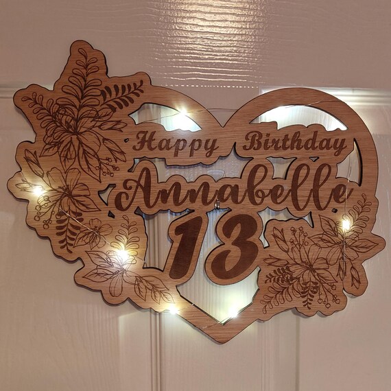custom made personalised bespoke laser cut engraved wood picture photo name word wall door plaque letter number sign logo design fairy light
