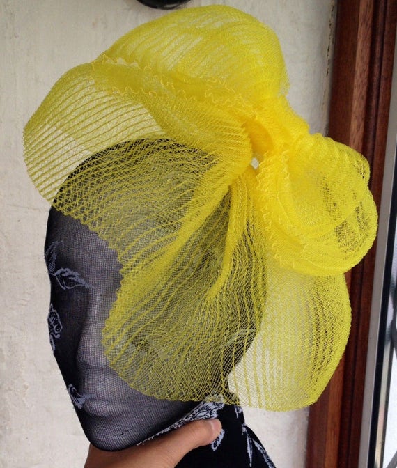 yellow feather fascinator millinery burlesque headband wedding hat hair piece