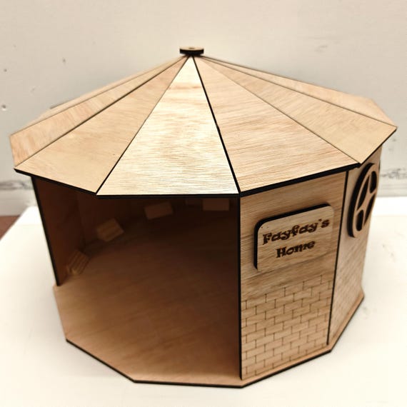 personalised bespoke custom made laser cut engraved wood wooden pet house round tent home hutch cat dog tortoise hamster guinea pig reptile