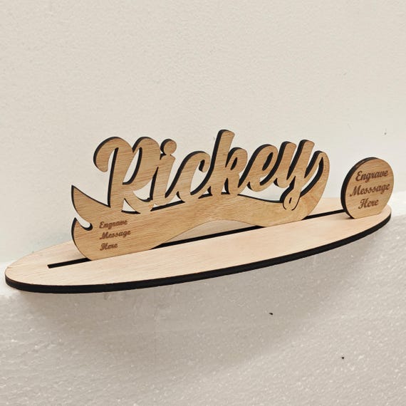Personalised custom made laser cut engraved wood wooden letter name word number desk table stand plaque sign logo design office home wedding