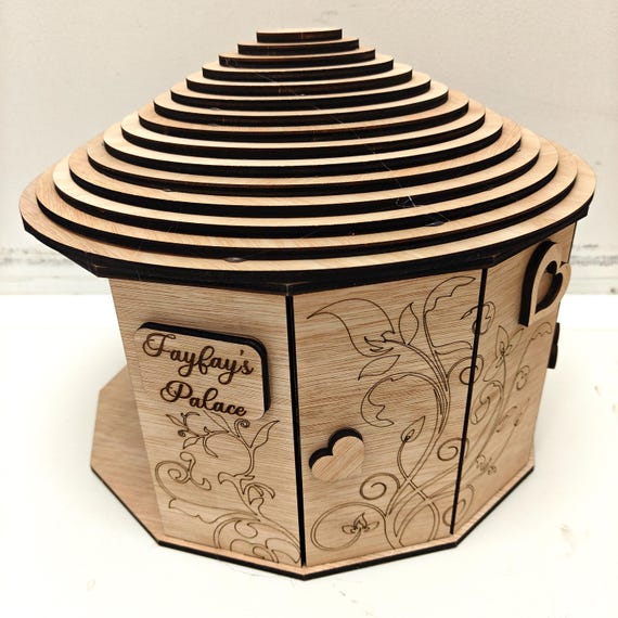 personalised bespoke custom made laser cut engraved wood wooden pet house round tent home hutch cat dog tortoise hamster guinea pig reptile
