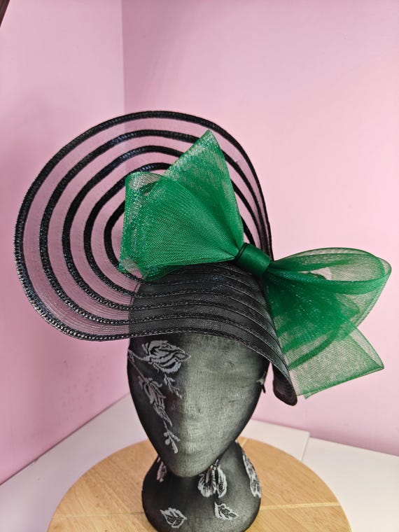 black green straw crinoline bow fascinator millinery burlesque wedding hat headband royal ascot party house race cosplay Kentucky derby