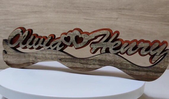 solid wood personalized name love heart letter word sign logo stand plaque personalised gift present wedding valentine anniversary laser cut